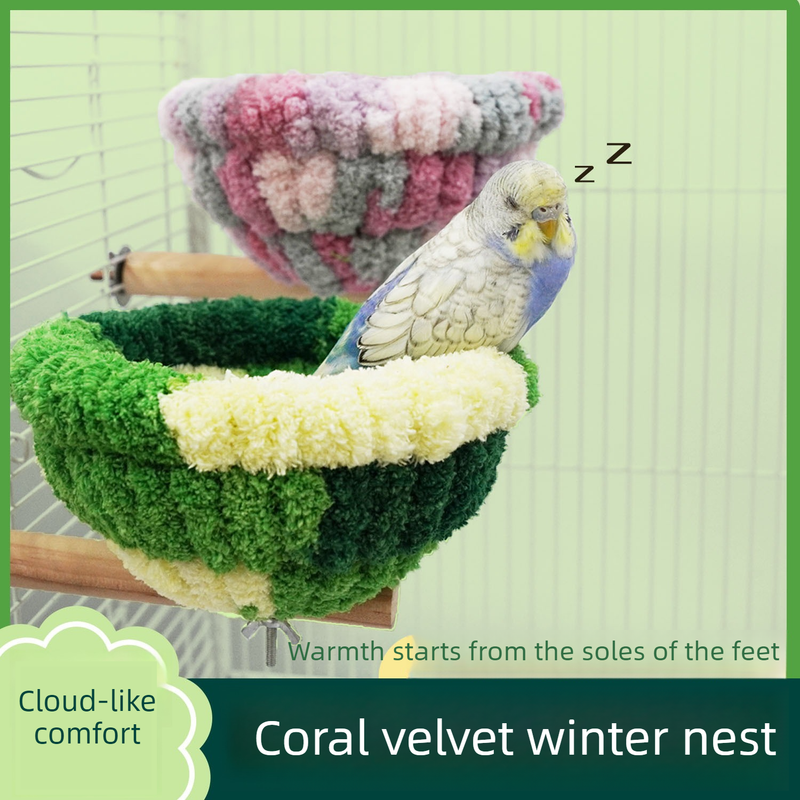 2-in-1 Parrot Perch Warm Bed Nest, Coral Fleece Hanging Bird Cage Sleeping Hut for Budgies, Cockatiels, Lovebirds, and Small Parrots – Winter Warm House — image 2