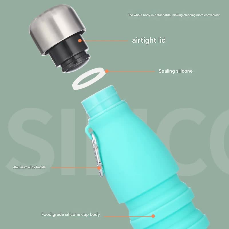 Camouflage blue Collapsible Silicone Water Bottle - Portable Sports Hydration Flask with Carabiner, 550ml/300ml โ image 4