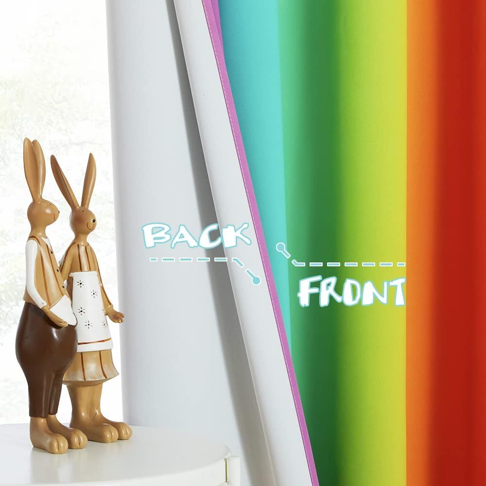 2 Pack Rainbow Blackout Kitchen Curtains, Colourful Window Drapes for Bedroom, Nursery and Girls Room, Rainbow, 132 x 114 cm — image 3