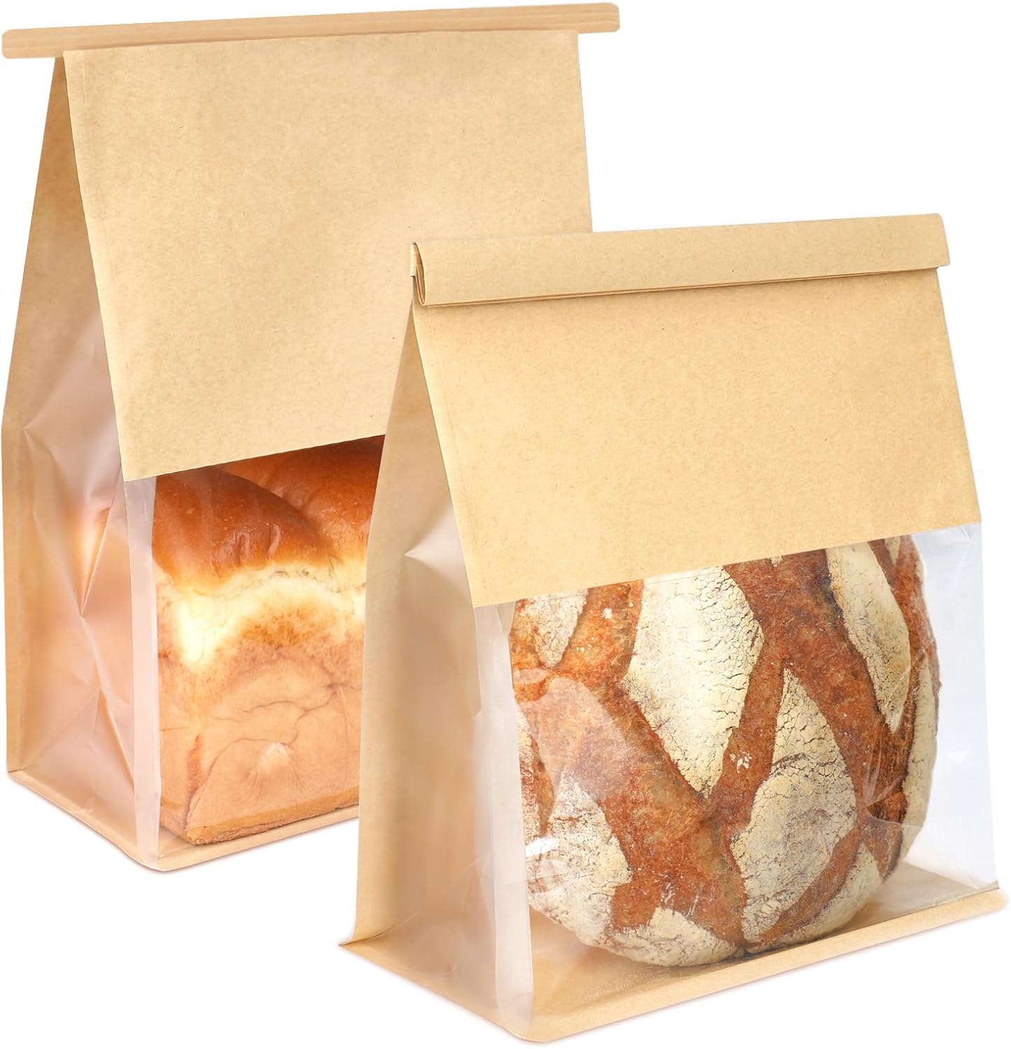 50 Pack Bread Bags with Tabs for Homemade Sourdough Bread, 8.7 × 4.3 × 11 Inches Tin Tie Tab Lock Large Paper Bakery Packaging Bags with Window for Gifting &