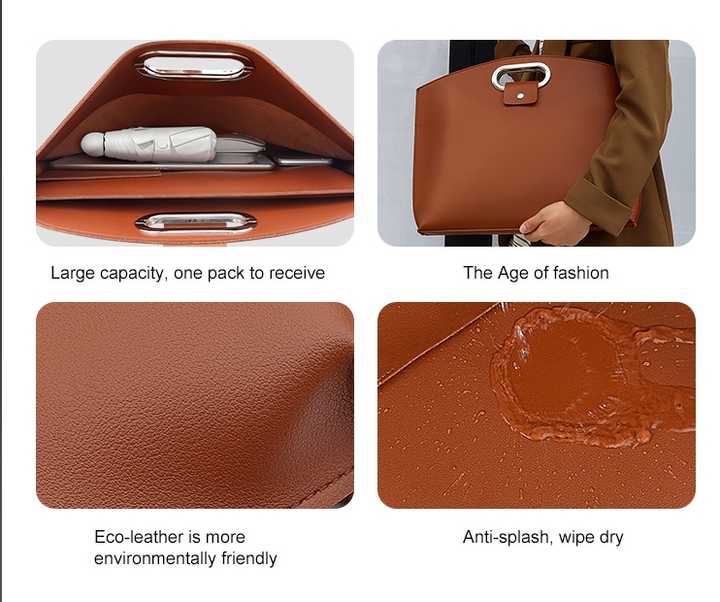 Black Elegant PU Leather Laptop Handbag & Sleeve - Protective and Stylish Laptop Case with Adjustable Strap for 15.6-inch Laptops โ image 2