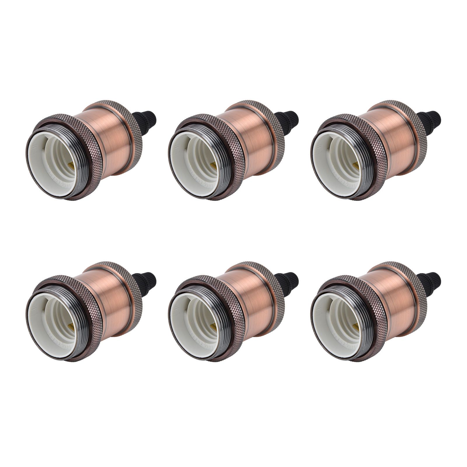 6 Pcs Lamp Holder Metal E26 E27 Screw Retro Lighting Base Accessories with Ground Aluminum ShellRed Bronze โ image 4