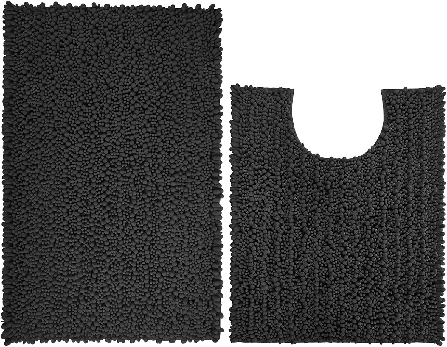 Original Luxury Shaggy Bath Mat Large Size + U-Shaped, Soft and Cozy, Super Absorbent Water, Non-Slip, Machine Washable, 61 × 43 cm, 61 × 51 cm