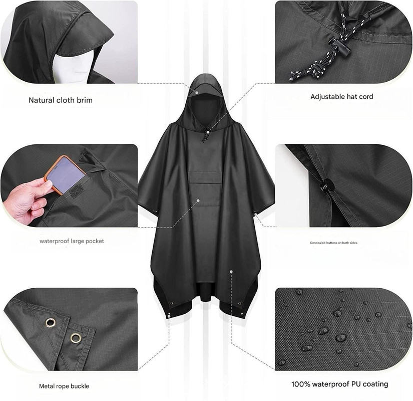 Blue Portable Outdoor Camping Poncho - Can be used as Raincoat, Tarp, Ground Cover (Polyester silver coated without pockets) โ image 4