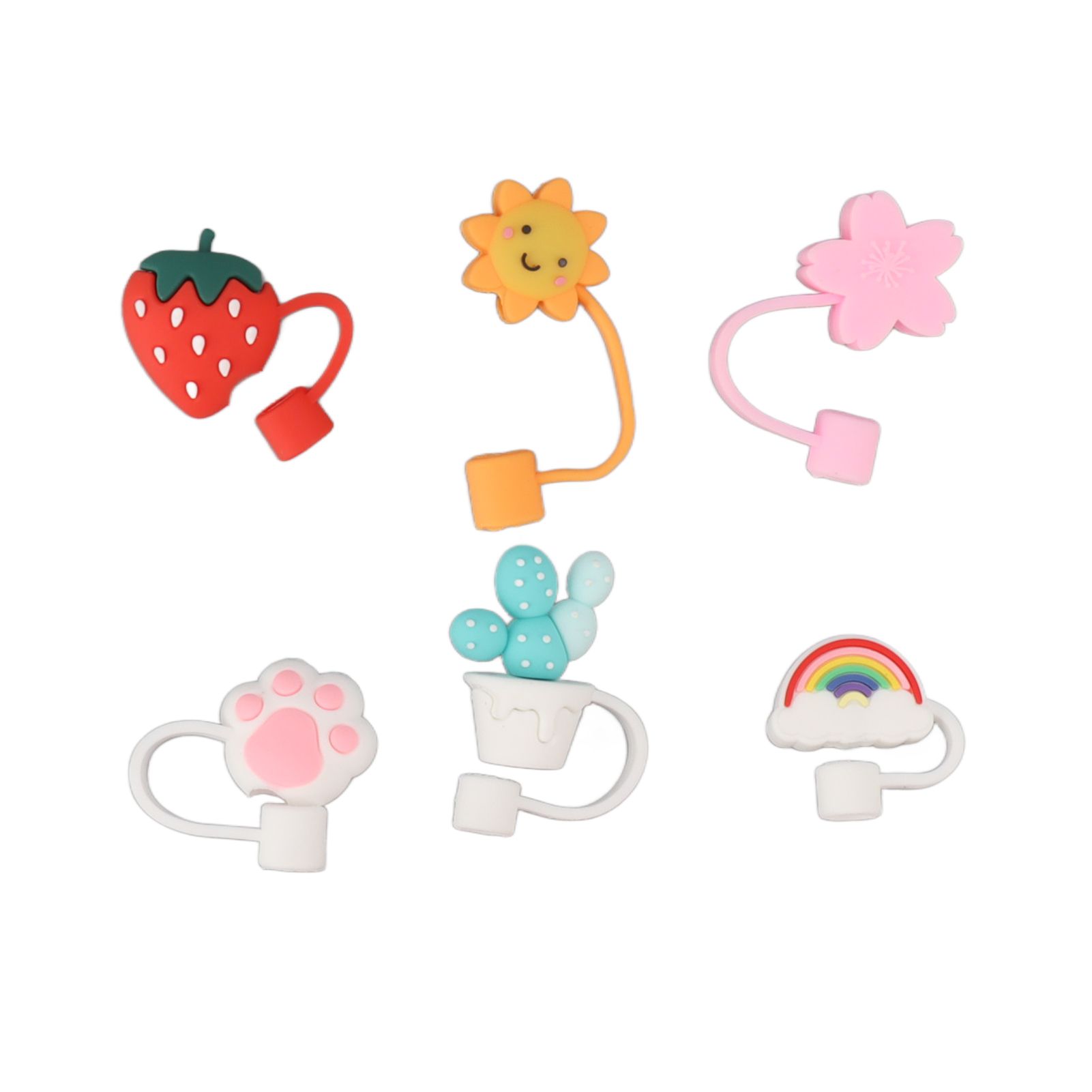 6Pcs Straw Cover Cap Cute Cartoon Reusable Silicone Toppers Drinking Tips Lids Plugs Type B — image 4