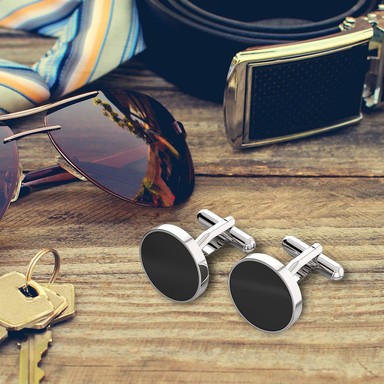 2PC Cufflinks For Men, Shirt Cuff Links Shirt Accessories Unique Business Groom Wedding Black Silver Gold Jewelry Gift — image 5