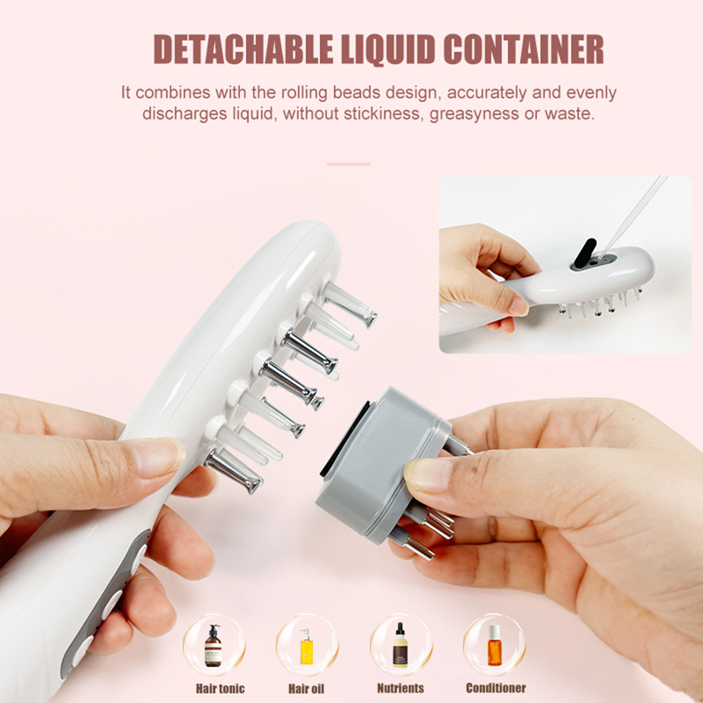 White Porrtable EMS Vibration Scalp Massager & Hair Growth Comb - Tri-Color LED Therapy, 8 Gentle Comb Teeth | 6 EMS Teeth | 6 Essence-Dispensing Teeth for — image 6