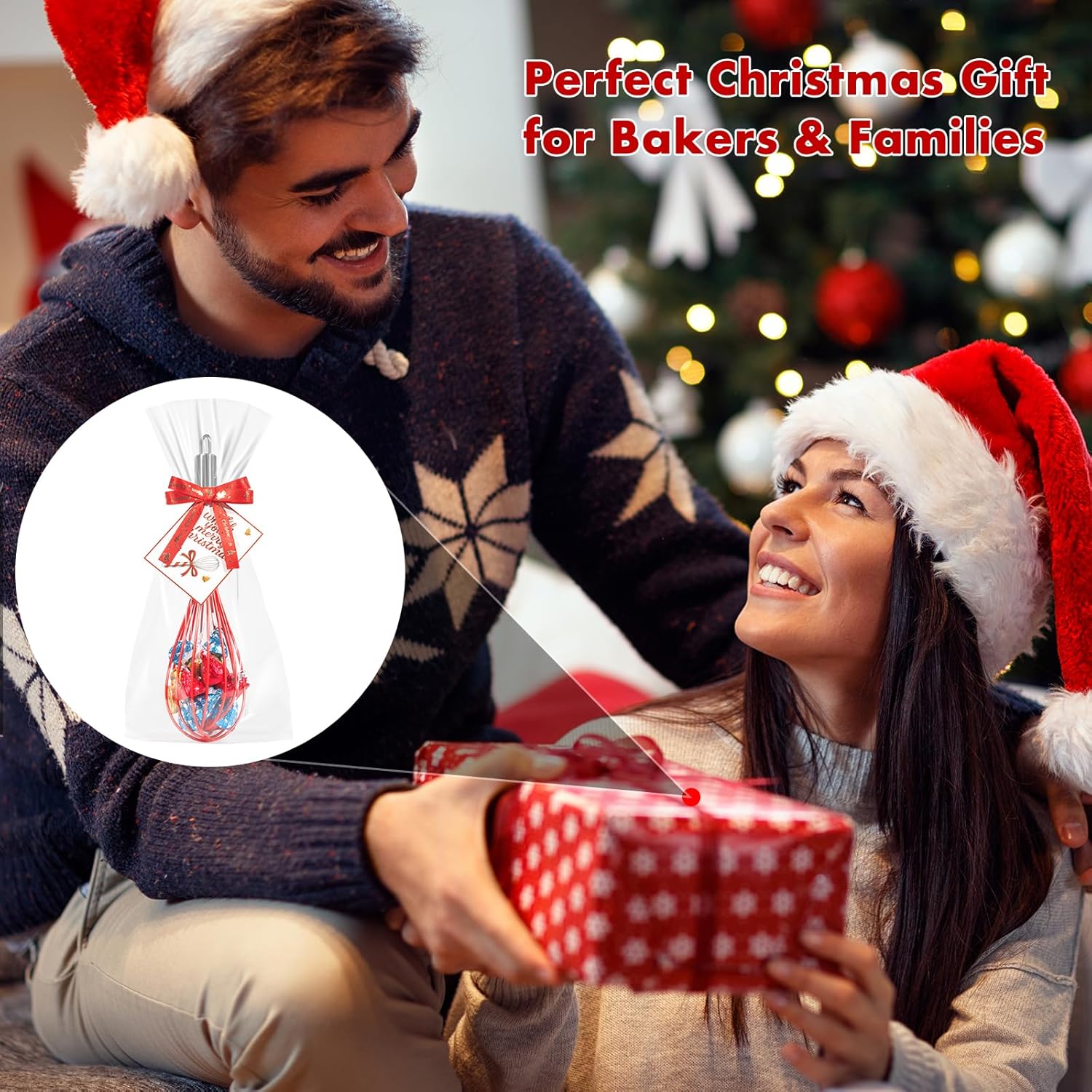 Christmas Whisk Gifts for Neighbors – 8 Sets 8“ Red Silicone Whisks with “We Whisk You a Merry Christmas” Cards, Gift Bags & Ribbons, Fun DIY Stocking Stuffers — image 6