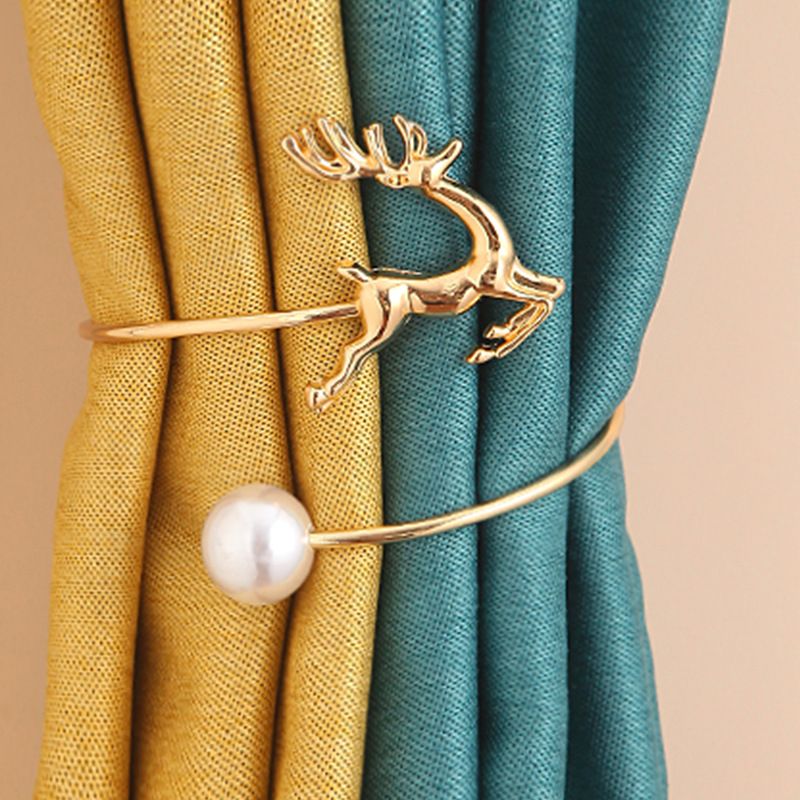 2 Pack Metal Curtain Tiebacks Pearl Elk Tie Backs for Curtains, Home Decor Living Room Curtain Decoration, Golden โ image 4