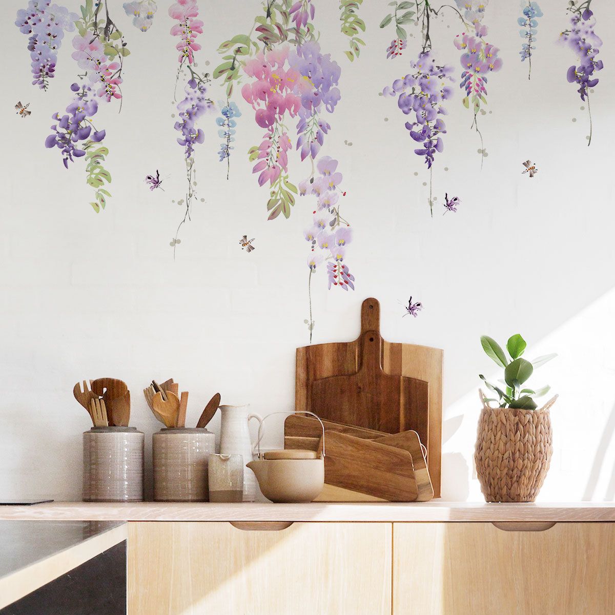 Flower Wall Decals Purple Hanging Vines Floral Wall Stickers for Girls Bedroom Nursery Living Room Wall Decor — image 2