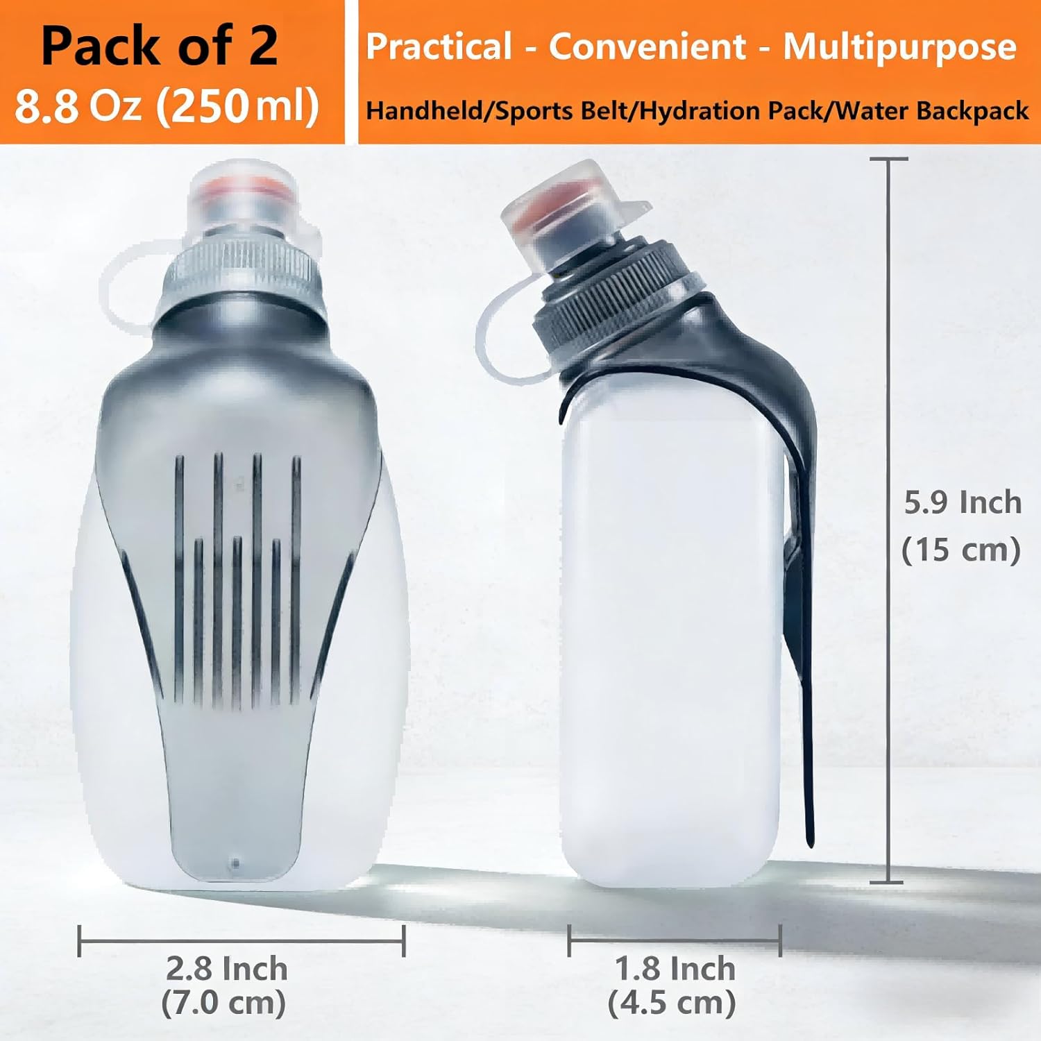 Water Bottle for Running No Bounce Water Bottle with Clip and Cover Cap,BPA-Free Plastic, 8.8oz (250ml) for — image 2