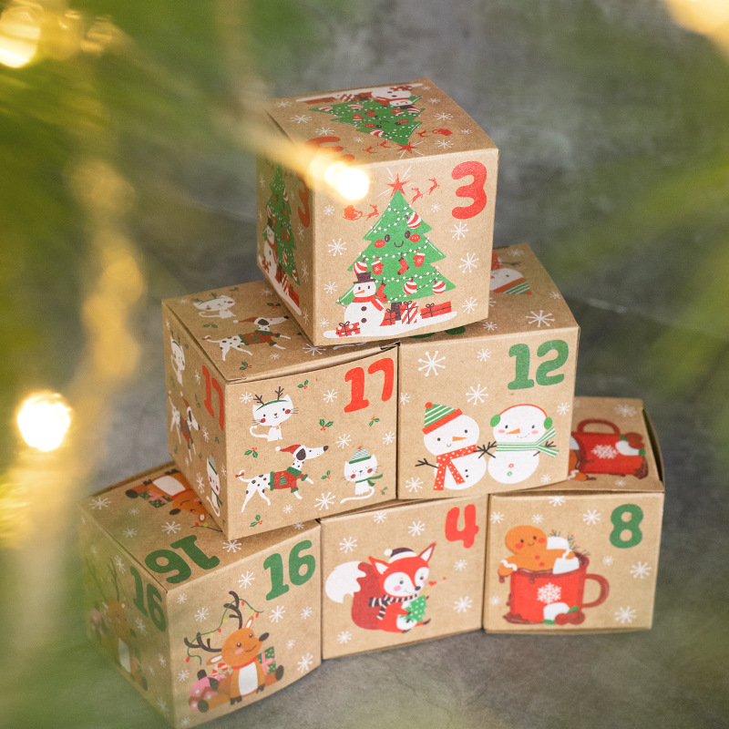 Christmas Box – Candy Boxes – 24 Piece Advent Calendar Gift Box Set – 7 × 7 cm Paper Countdown Boxes with Santa Claus & Snowman Designs – Perfect for — image 2