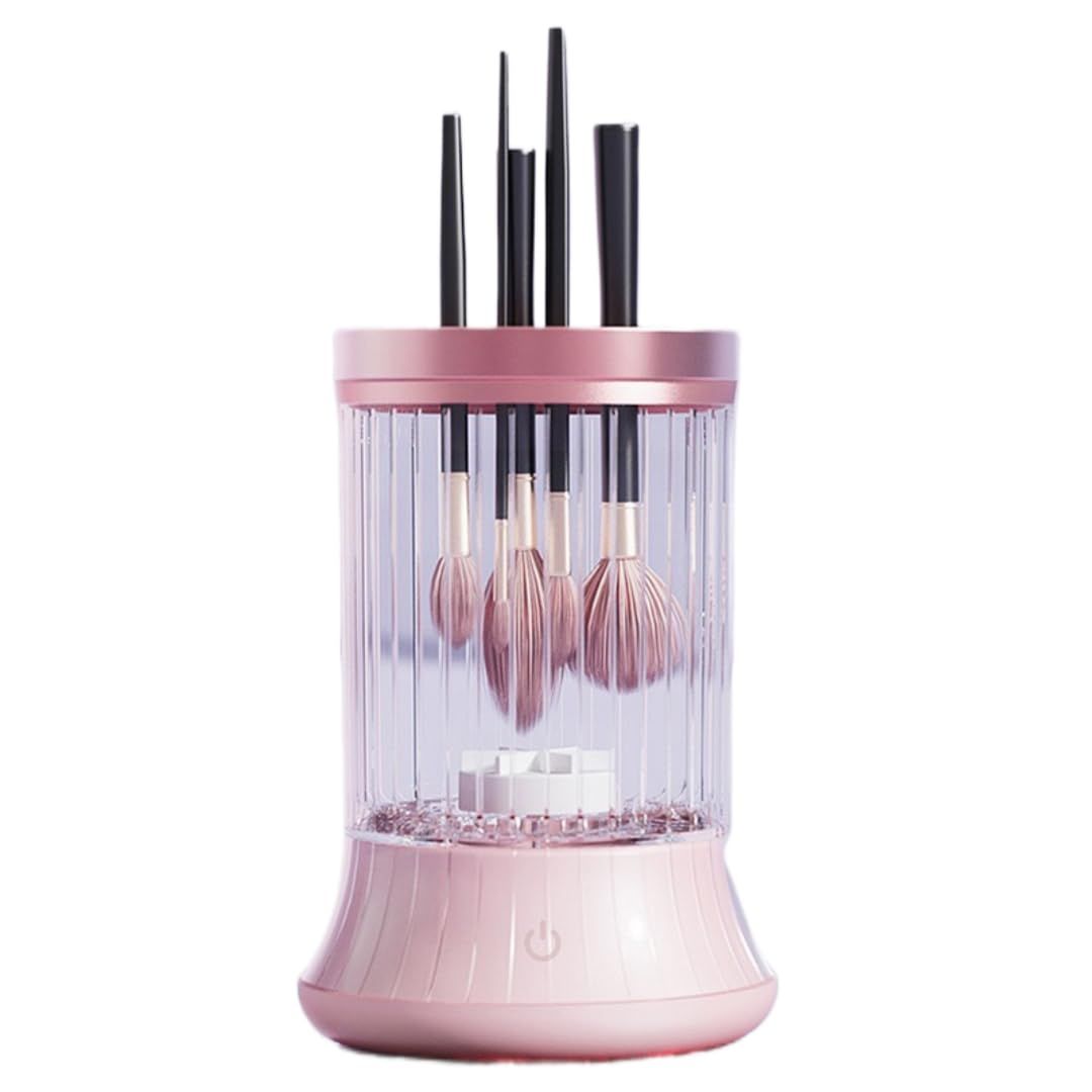 Electric Makeup Brush Cleaner, Automatic Spinning Cosmetic Brush Cleaner One-Click Operation, Auto-Rotating Brush Cleaner for Any Makeup Brushes（USB）pink