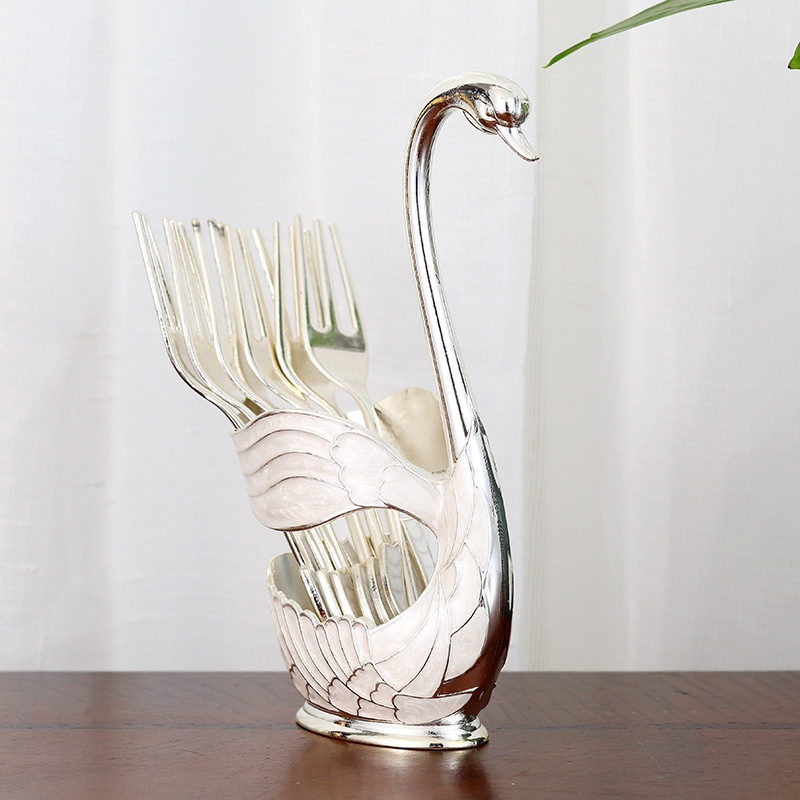 Elegant Swan Base Spoon Holder Set with 6 Coffee/Dessert Spoons(Silver fork) โ image 2