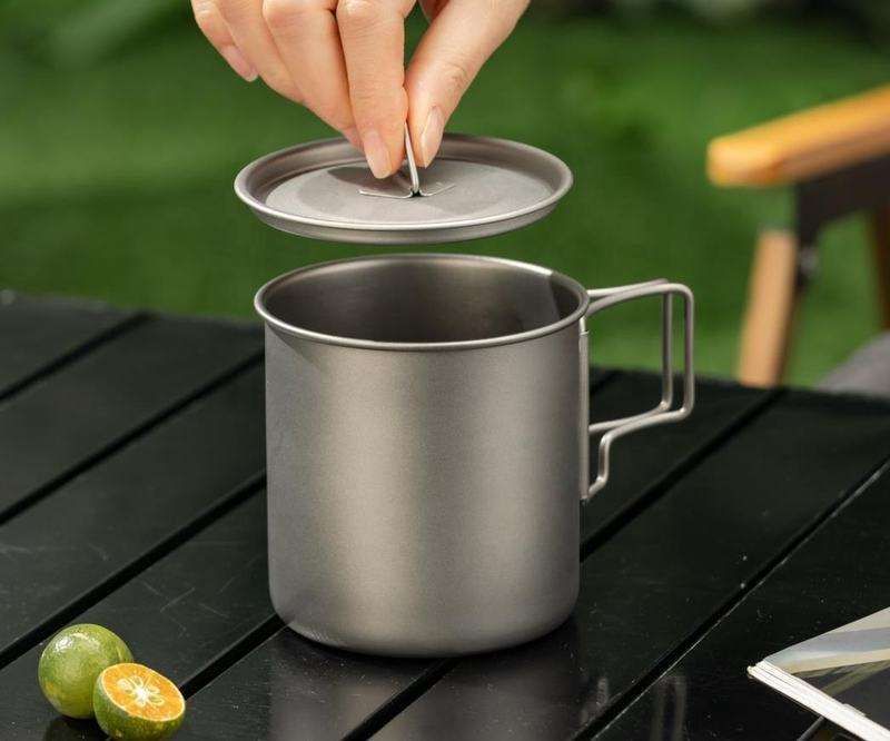 Camping Mug 500ml (16.91oz) with Lid – Ultra Lightweight Titanium Coffee Cup, Foldable Handle Outdoor Water Cup for Camping, Hiking, Travel, Backpacking and — image 2