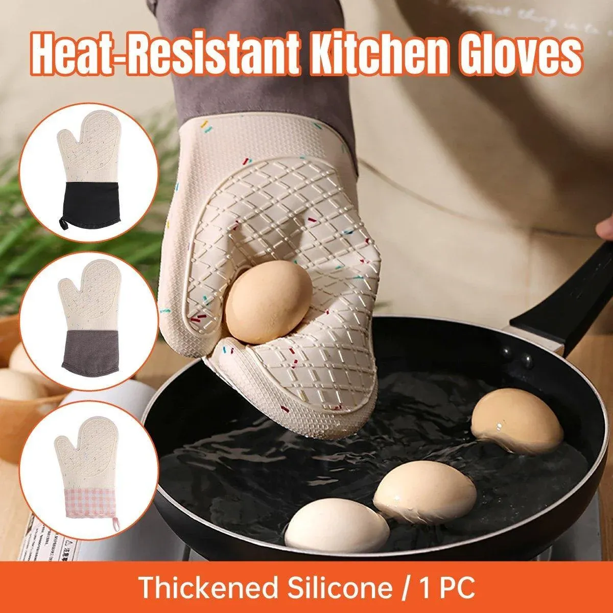 Silicone Oven Mitts Long Heat Resistant Anti-Hot Microwave Insulation Gloves - Black — image 2