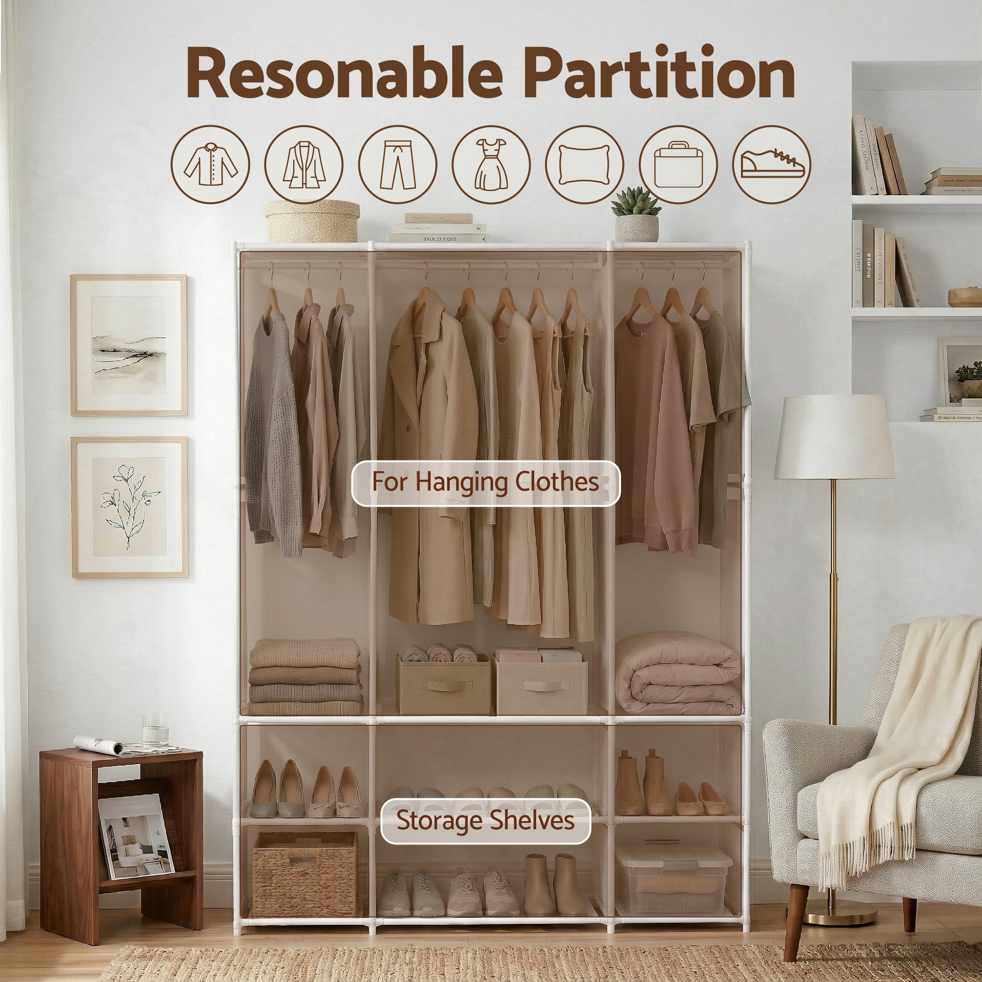 Artiss Large Portable Clothes Closet Wardrobe with Open Shelf White โ image 5