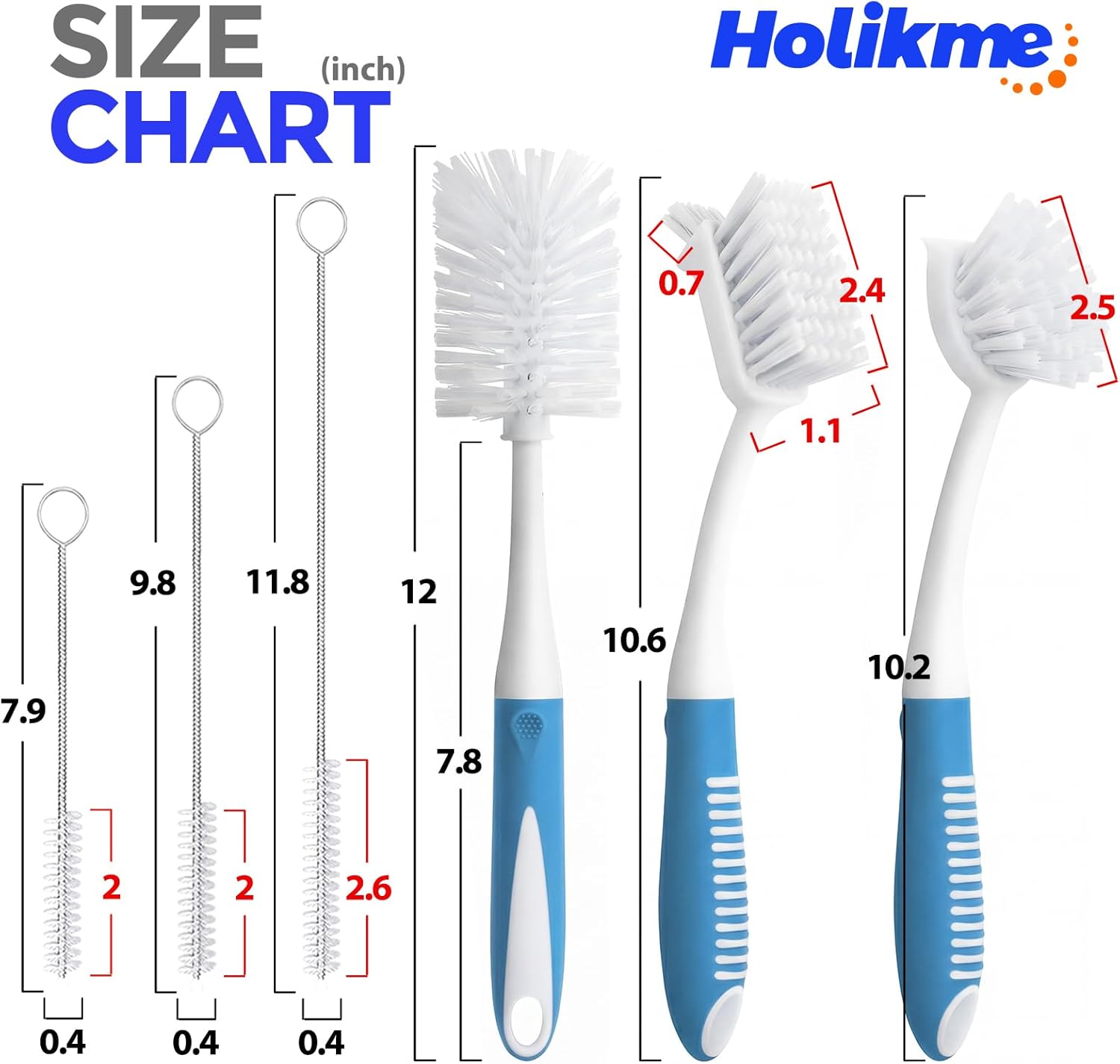 6 Pack Dish Brush Set with Bottle Brush, Scrub Pan and 3 Straw Brushes, Deep Cleaning Handle Scraper Tip for Kitchen Sink Dishes Cup Pot Pans (Blue) โ image 6