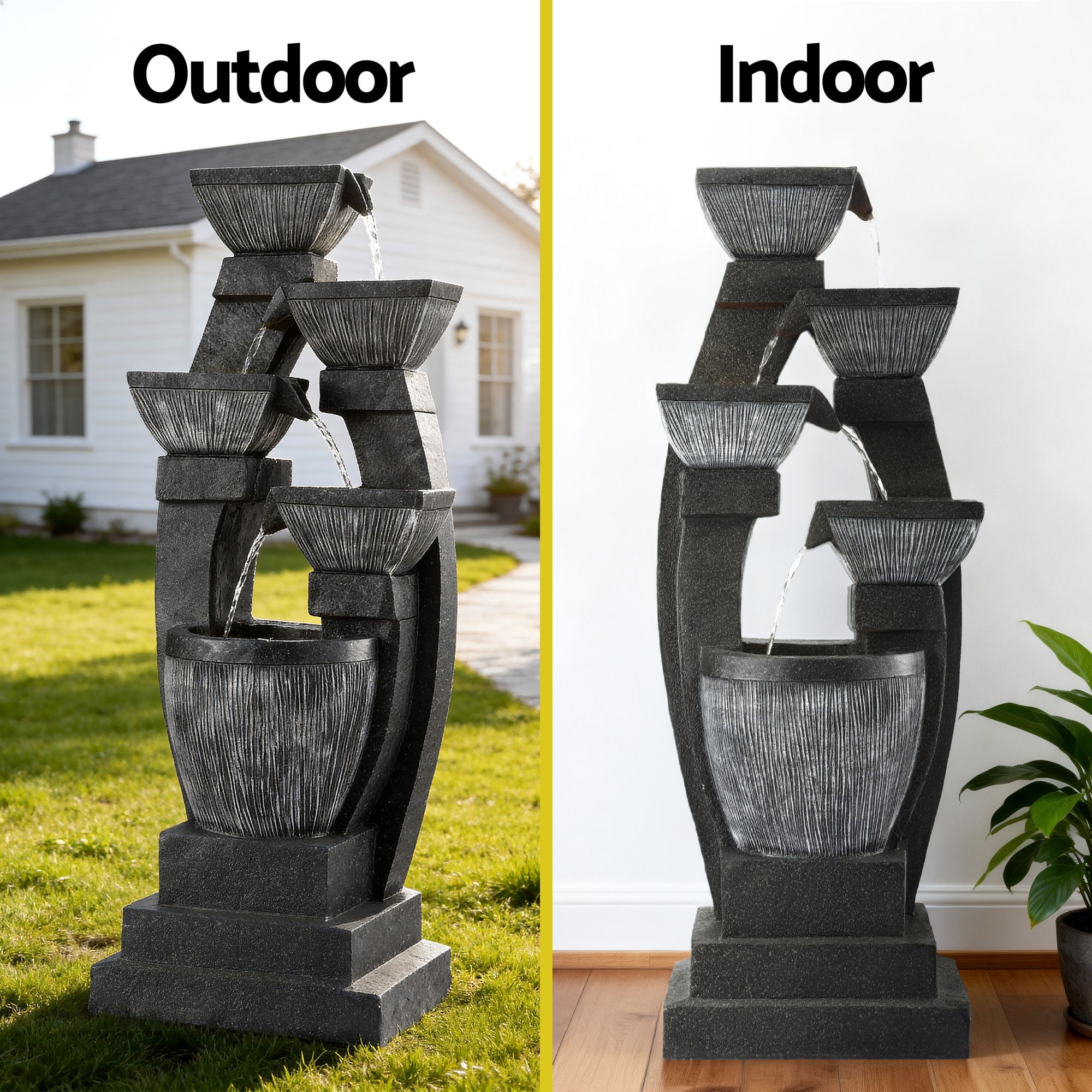 Gardeon Solar Fountain Water Feature Outdoor Fountain Indoor 5-Tier Bowl Cascading Grey โ image 4