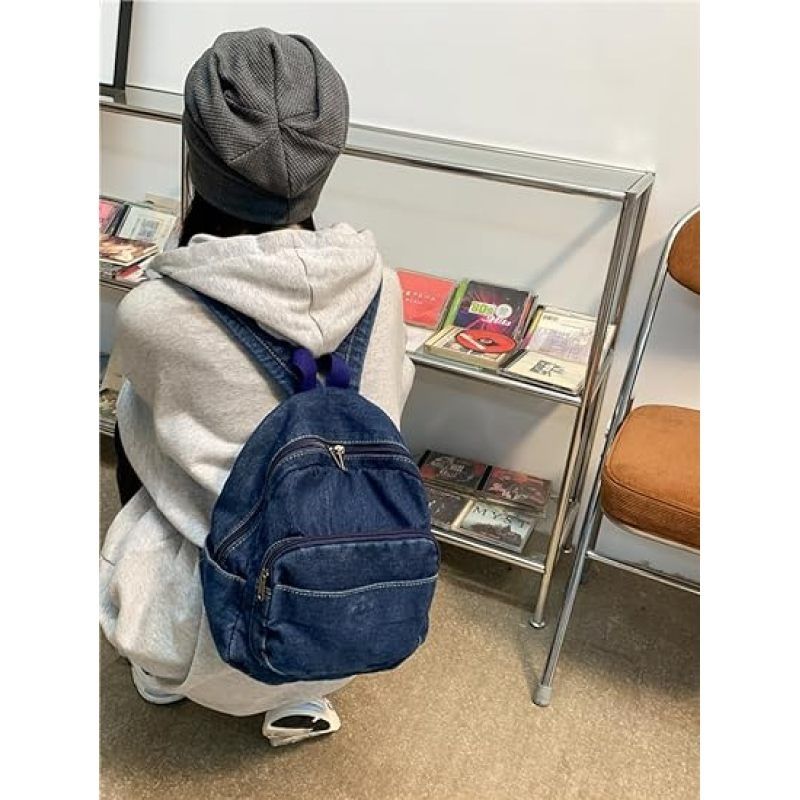 Vintage Denim Laptop Backpack Casual Canvas Daypack Handbag Purse Lightweight Rucksack Shoulder Bag,Adjustable shoulder straps — image 4