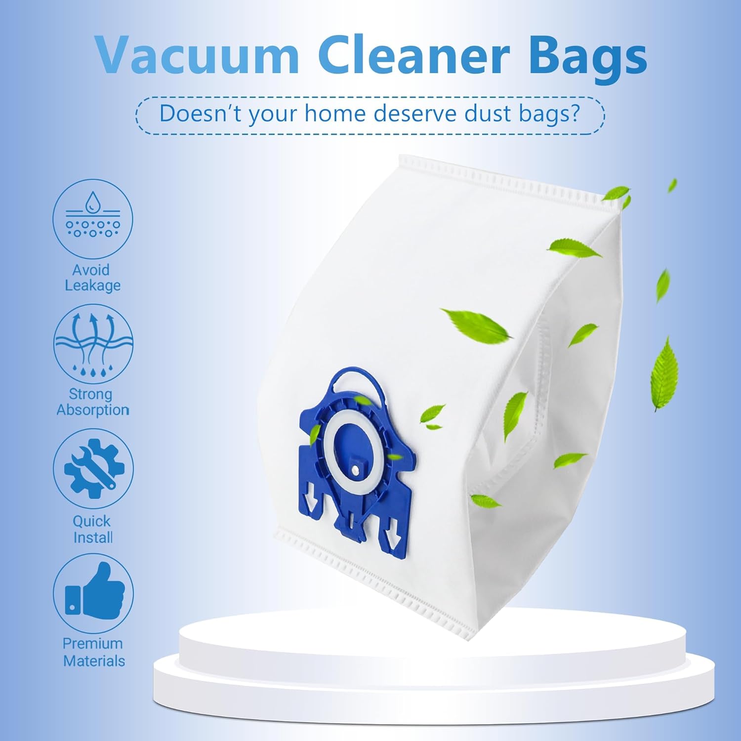 10 Packs 3D Airclean Bags Replacement for Miele GN Vacuum Cleaner Bags Fit for Miele Classic C2 C3 S2 S5 S8 S400 Series with Motor Protection Filters, AirClean — image 2