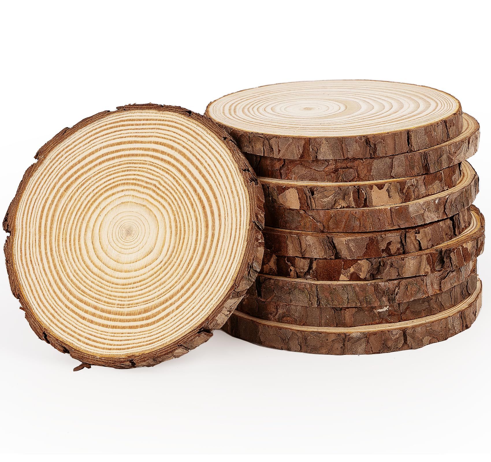 Natural Wood Slices3-4cm Thickness 1cm, 10 PCS Round Wooden Discs with Tree Bark, Wood Slices for Centerpieces for Handmade Crafts, Wood Circles for Rustic โ image 4