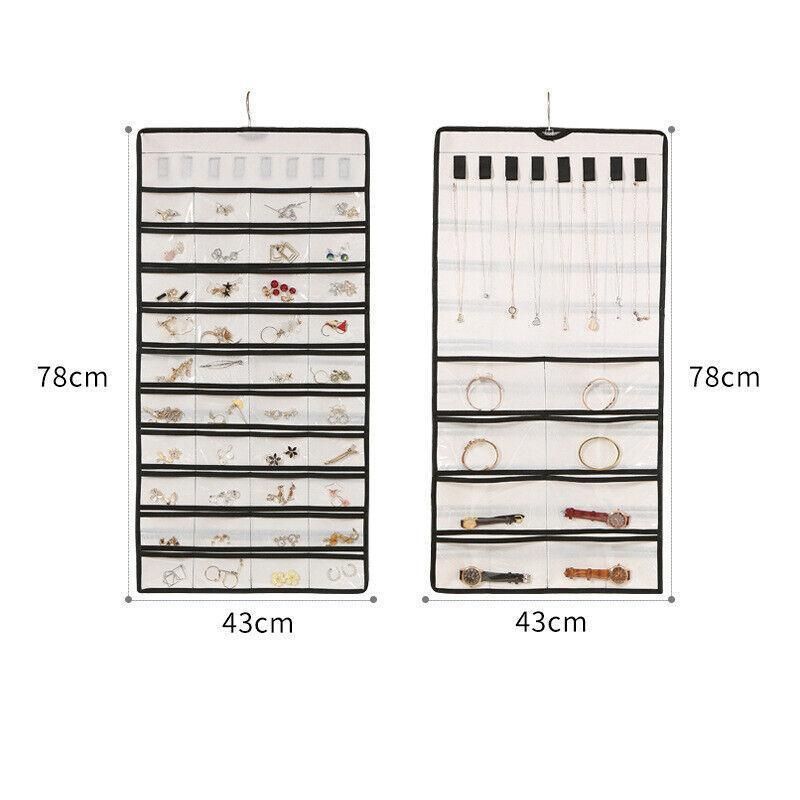 80 Pockets Jewelry Hanging Storage Organizer Holder Earring Display Pouch Bag - White — image 4
