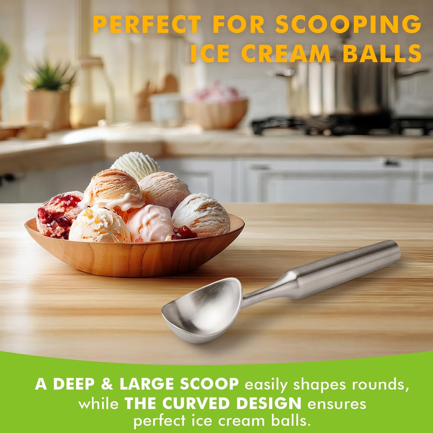 Ice Cream Scoop Stainless Steel. Ice Cream Scooper, Heavy Duty, Seamless Design, Comfortable Grip Long Handle, for Ice Cream, Gelato, Sorbet, Cookie Dough — image 5