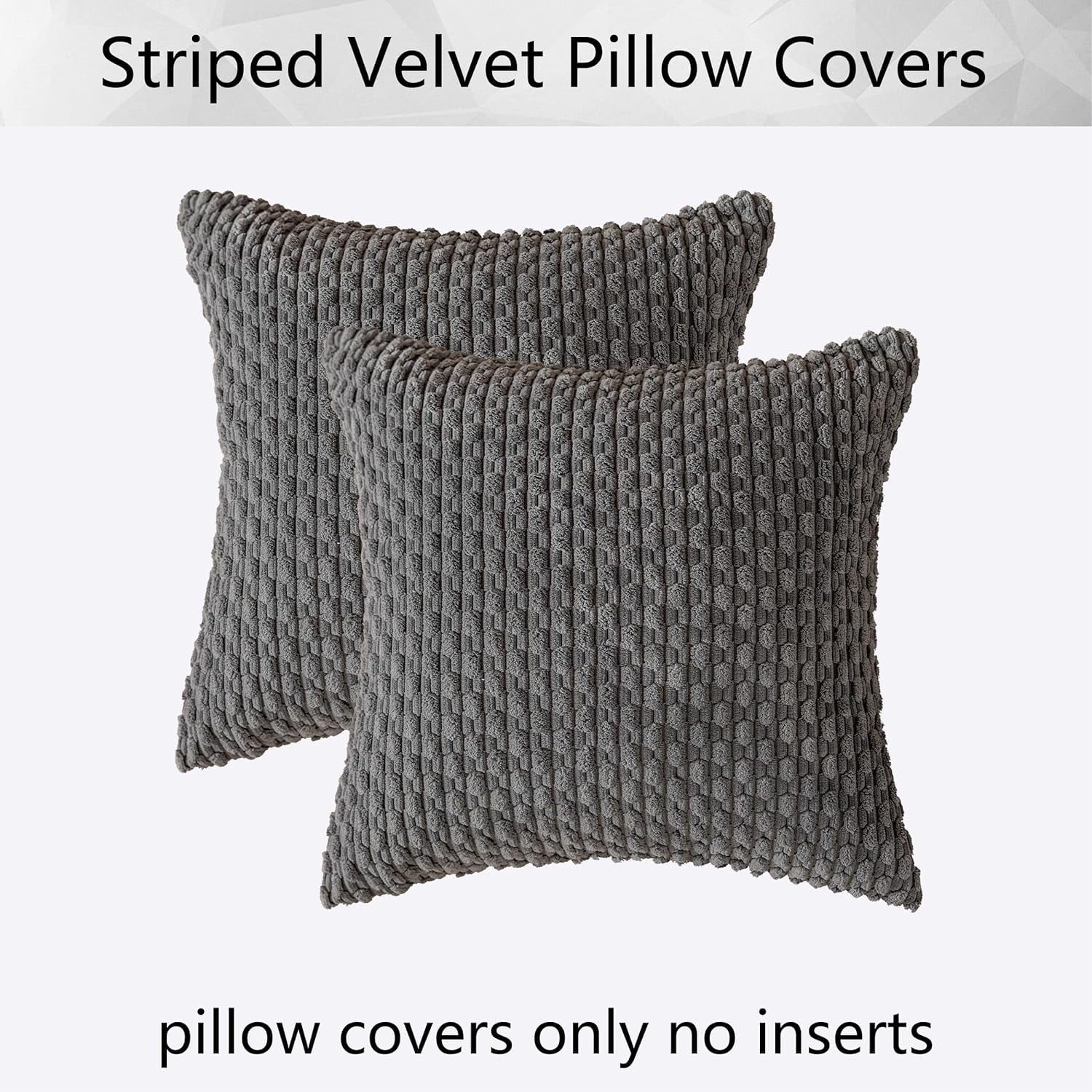 2 Pack Striped Velvet Corduroy Pillow Covers, Decorative Throw Cushion Cases for Couch, Sofa and Bed, 22 x 22-Inch, Dark Grey โ image 6
