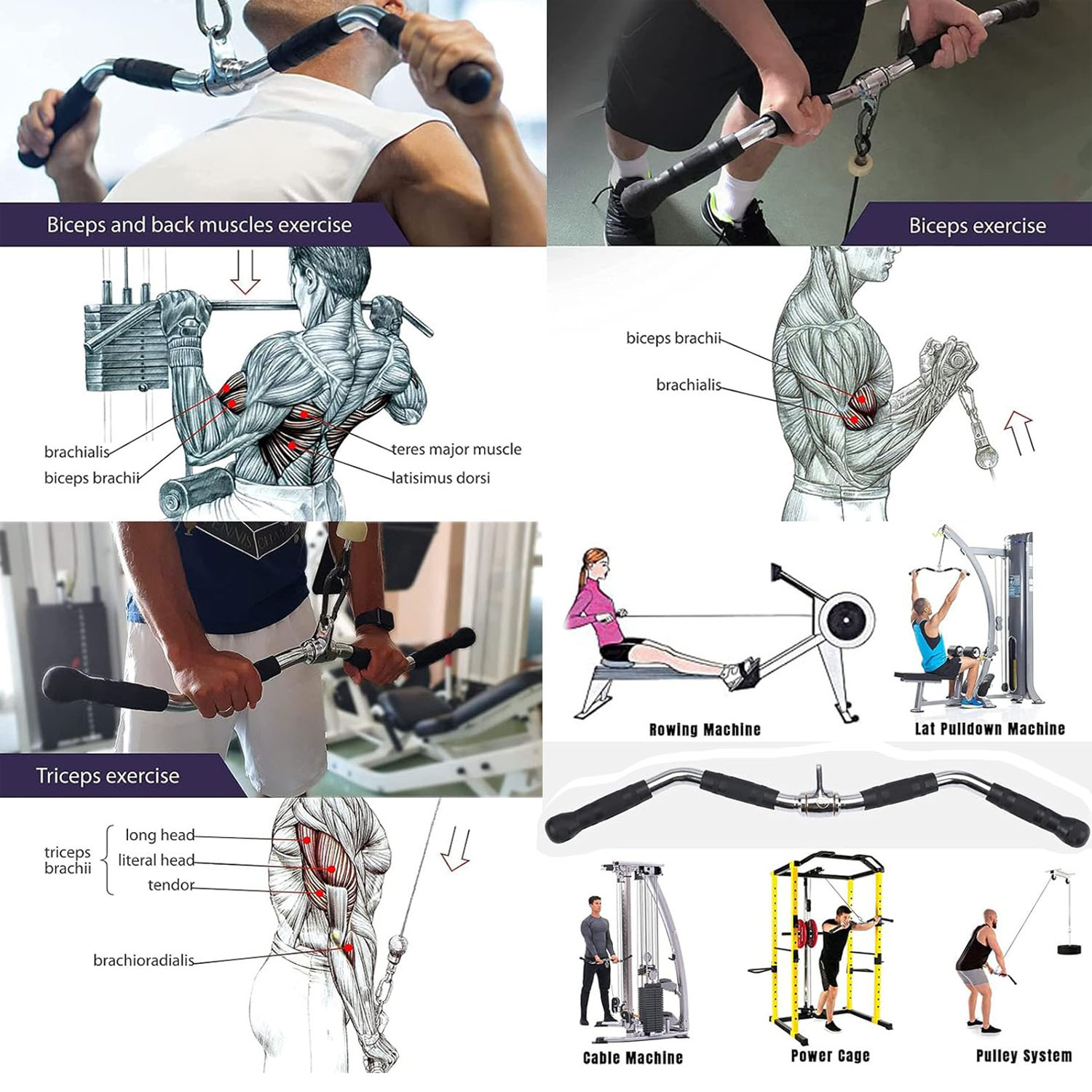 75cm Tricep Press Pulldown Bar Cable Machine Revolving LAT Pull down Bar Rotating Curl Bar โ image 3