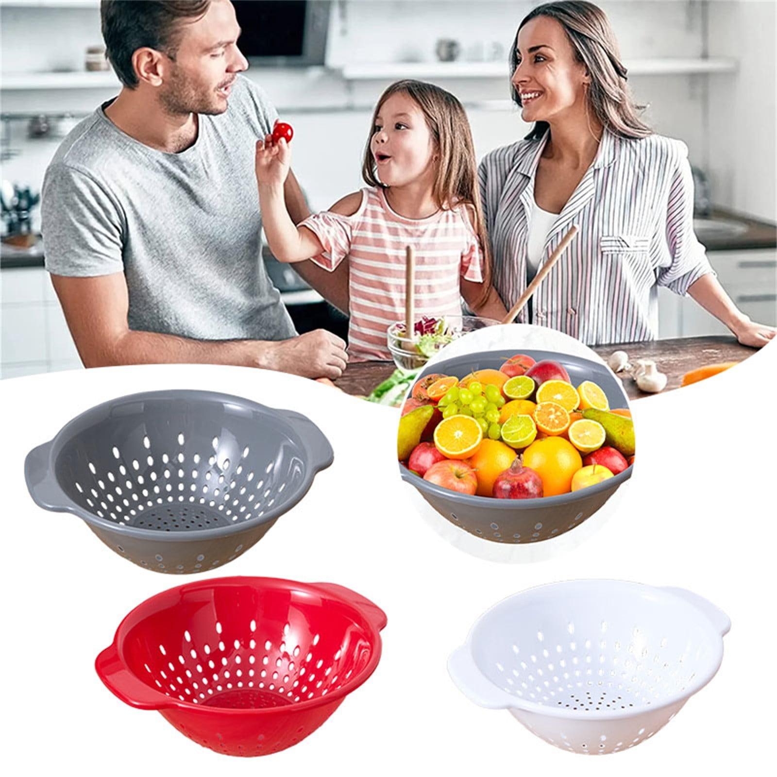 Deep Plastic Colander with Handle, BPA Free Kitchen Strainer for Pasta, Noodles, Spaghetti, 32 cm, Grey — image 5