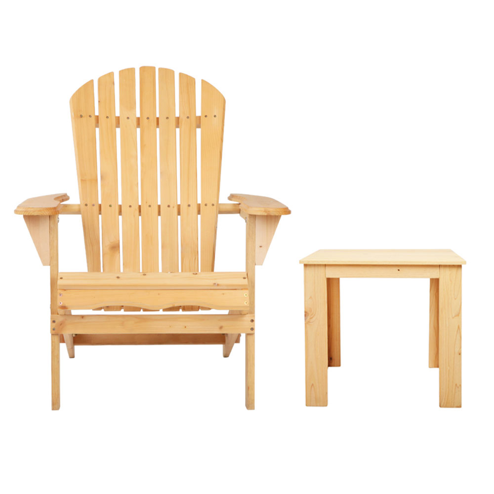 Gardeon 3PC Adirondack Outdoor Table and Chairs Wooden Foldable Beach Chair Natural โ image 3
