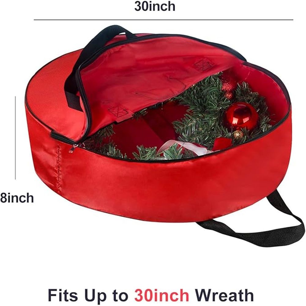 Christmas Wreath Storage Bag - 30 Inch, Red, Cotton, Zipper Closure, Reinforced Handles, Double Zippers, Clear Card Slot, Ideal for Christmas Decorations — image 2