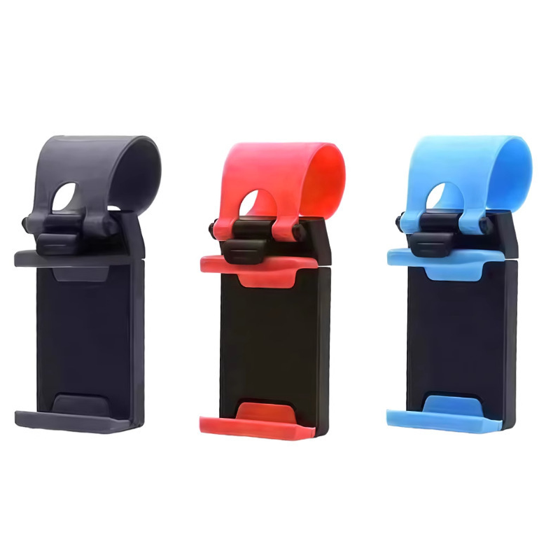 Steering Wheel Phone Mount Blue and Red and Black（Pack of 3）- ABS Plastic Car Phone Holder with Silicone Grip, Universal 4-6 Inch Smartphone Clip for