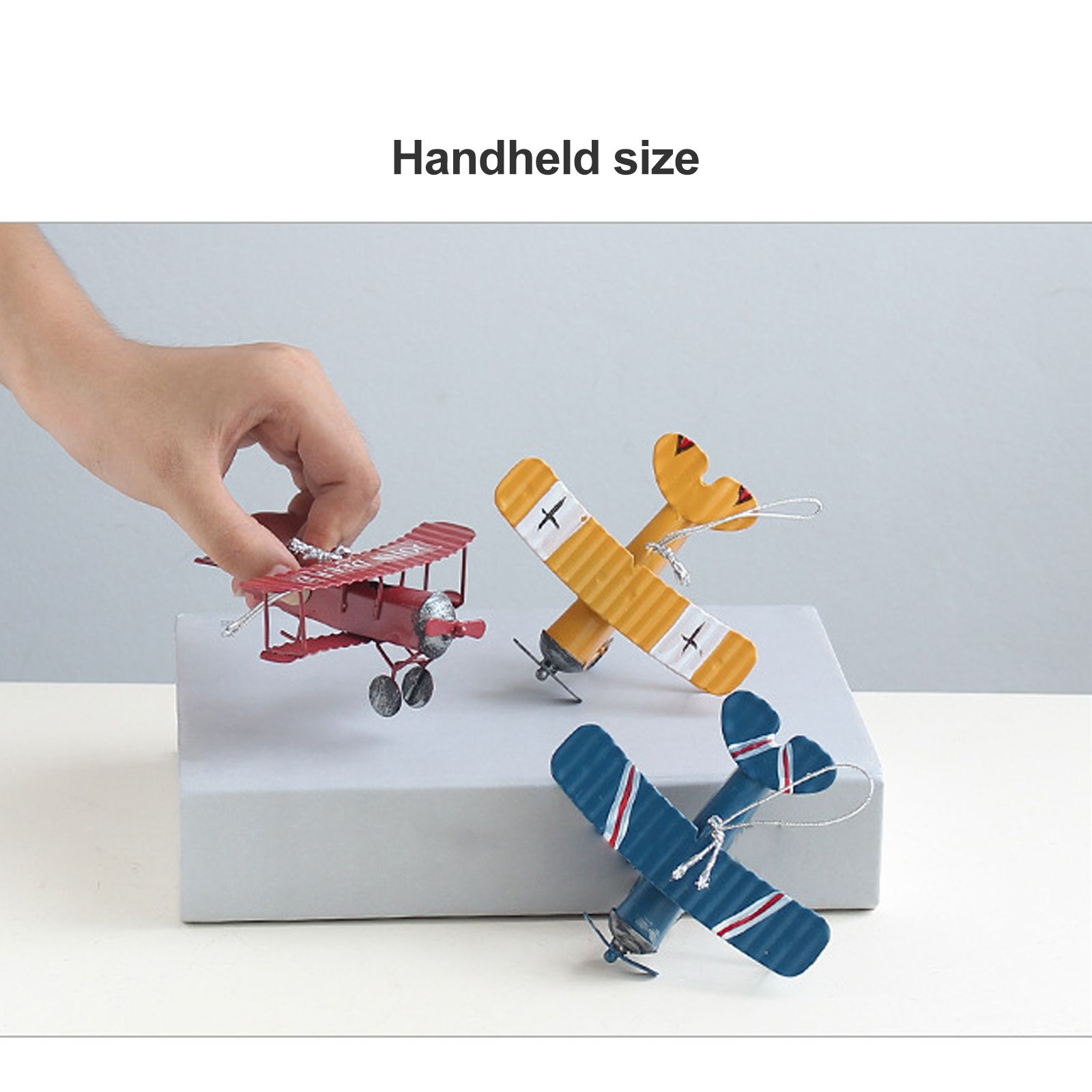 3pcs Airplane Hanging Ornament Retro Decoration Iron Airplane Model for Car Desktop Yellow Red Blue — image 4