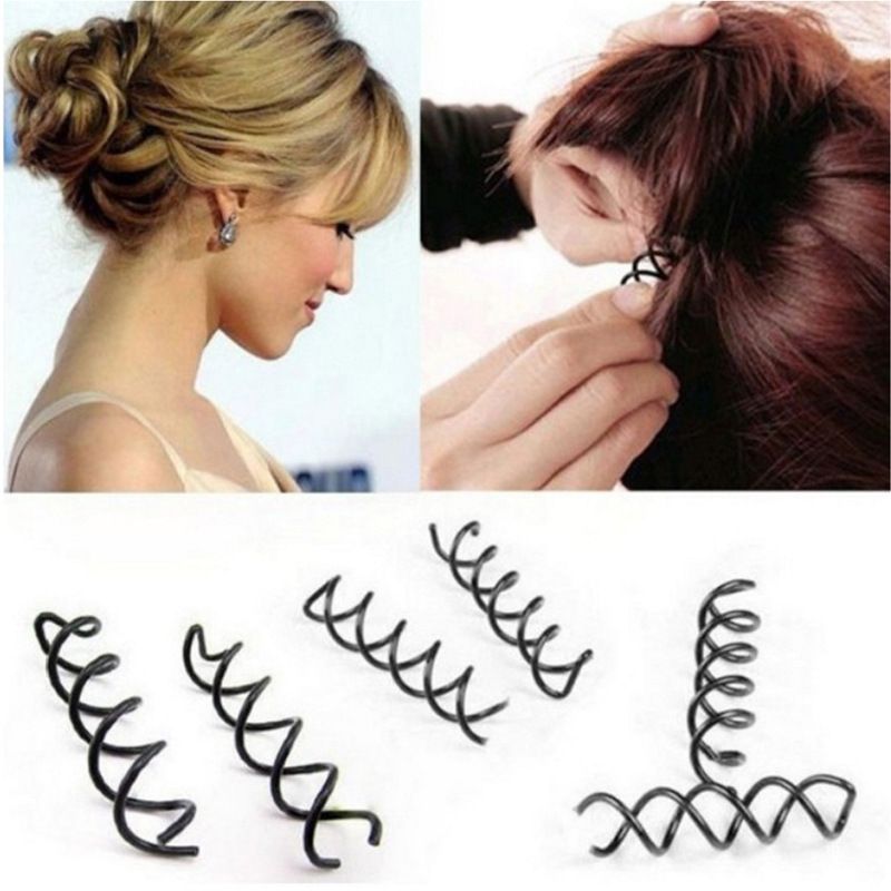 12PC Spiral Hair Pins, Twist Hair Pins Spin Pins Non-Scratch Round Clip for Women Hair Style DIY (Black)