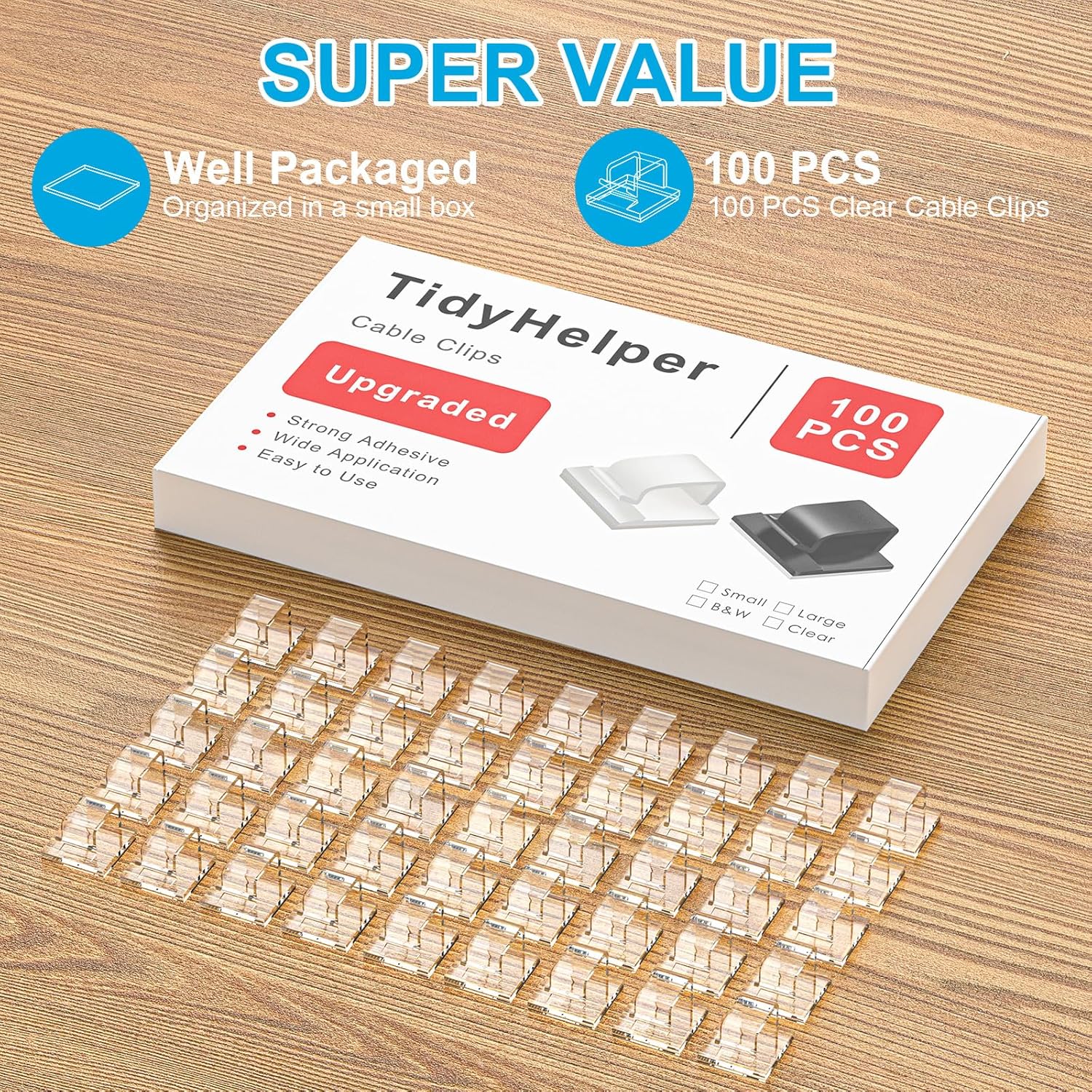 100 PCS Cable Clips, Upgraded Adhesive Cord Clips for Wires on Wall, Strong Wire Holders Cord Organizer for Cable Management, Christmas Lights, USB, Phone โ image 3