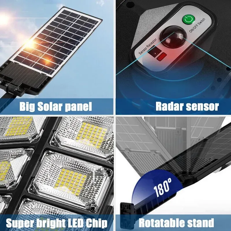 2-Pack 80000LM Black Solar Street Light with 504 LEDs and Remote Control — image 3