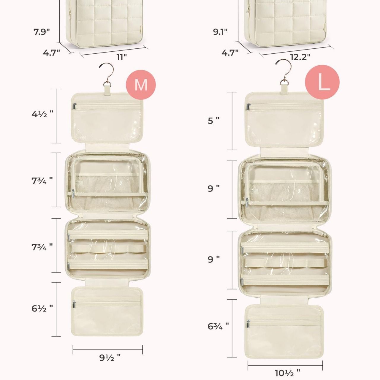 Toiletry Bag Hanging Travel Makeup Organizer Cosmetic Bag Makeup Bag for Full Sized Toiletries, Large beige — image 4