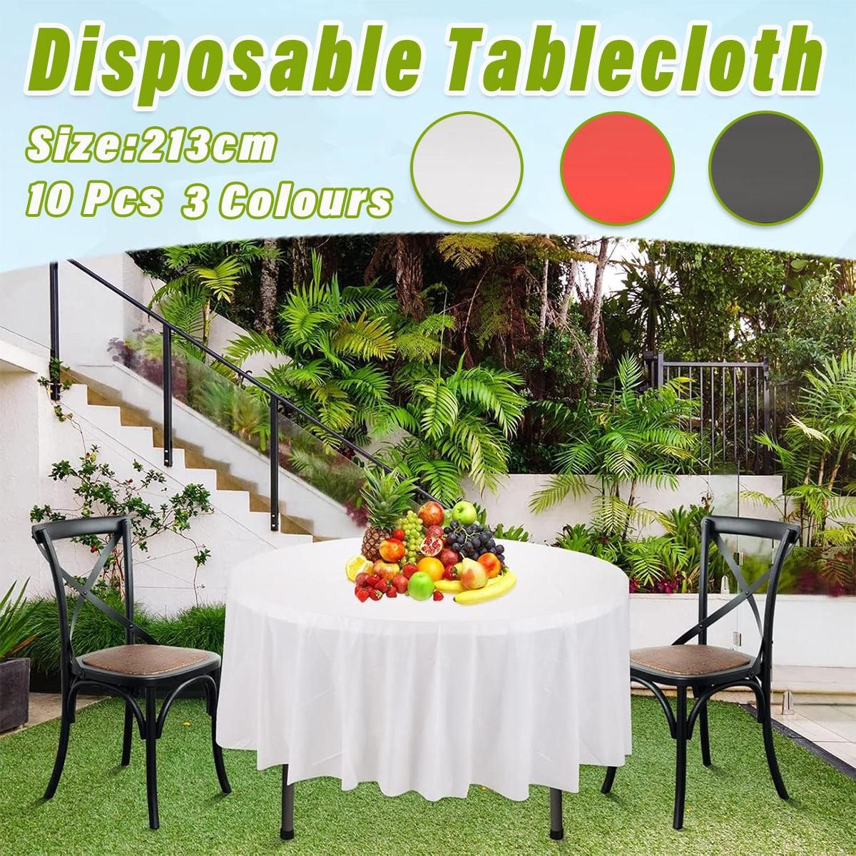 10pcs Round Tablecloth Solid Color Waterproof PEVA Table Cover 213cm Diameter - Red — image 2
