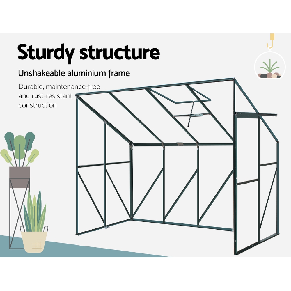 Green Fingers Greenhouse 2.52x1.27x2.13M Lean-to Aluminium Polycarbonate Green House Garden Shed โ image 6