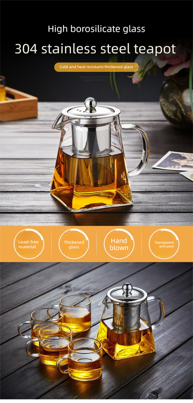 350ml Heat-Resistant Glass Teapot with Stainless Steel Infuser Square Base Stovetop Safe Loose Leaf Tea Maker โ image 2