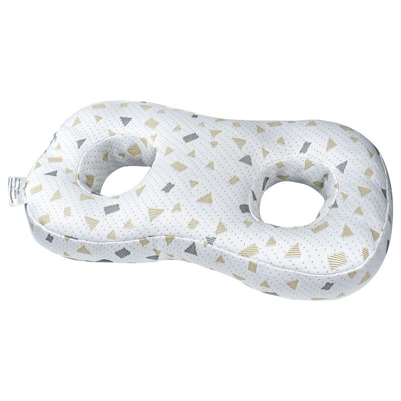 White and Gray Ear Piercing Pillow for Side Sleepers - 55 x 33 x 9 cm Figure 8 Hollow Ear Design, PP Cotton Fill, Machine Washable Ear Clearance and Neck