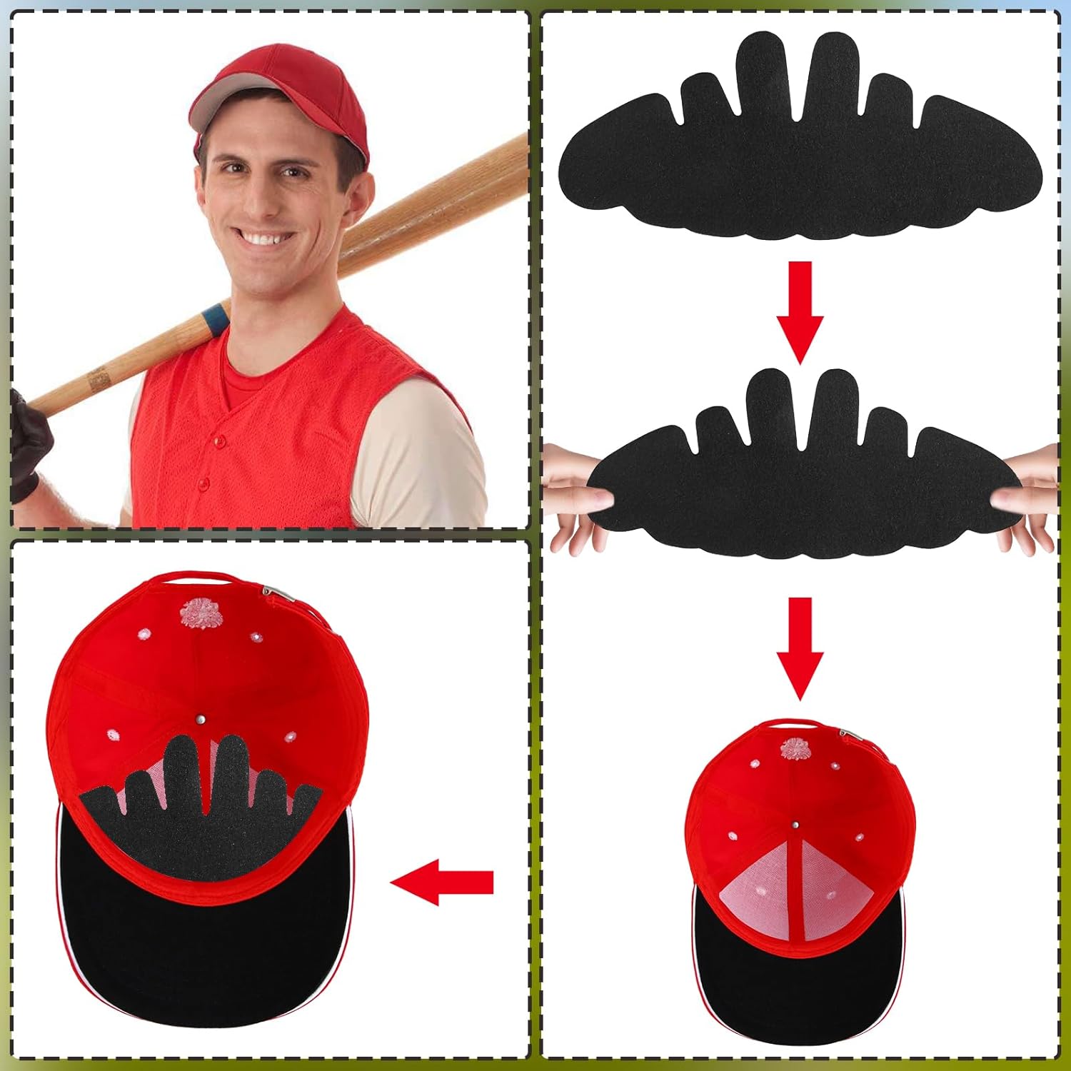 8PCS Baseball Caps Inserts - Flexible Hat Sweat Liner - Washable & Reusable Felt Hat Liners -Sweat Protection Hat Shaper Insert Stiffener - Supports Brim &