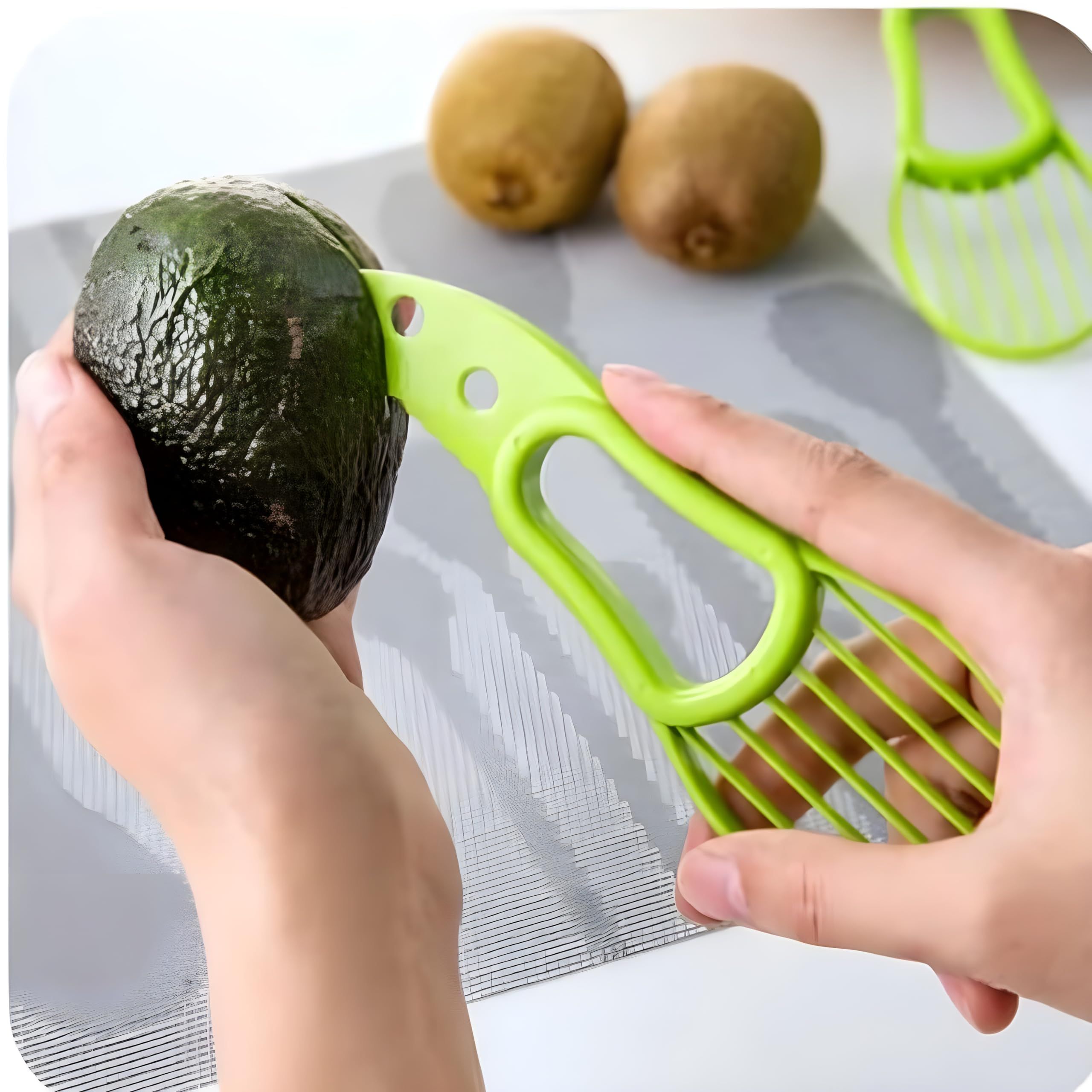 Cutter & Slicer, Easy To Use For Peeling, Pitting, Slicing, Fruits, Effortless, Unique Kitchen Tool, Green Avocado, Fruits Cutter โ image 2