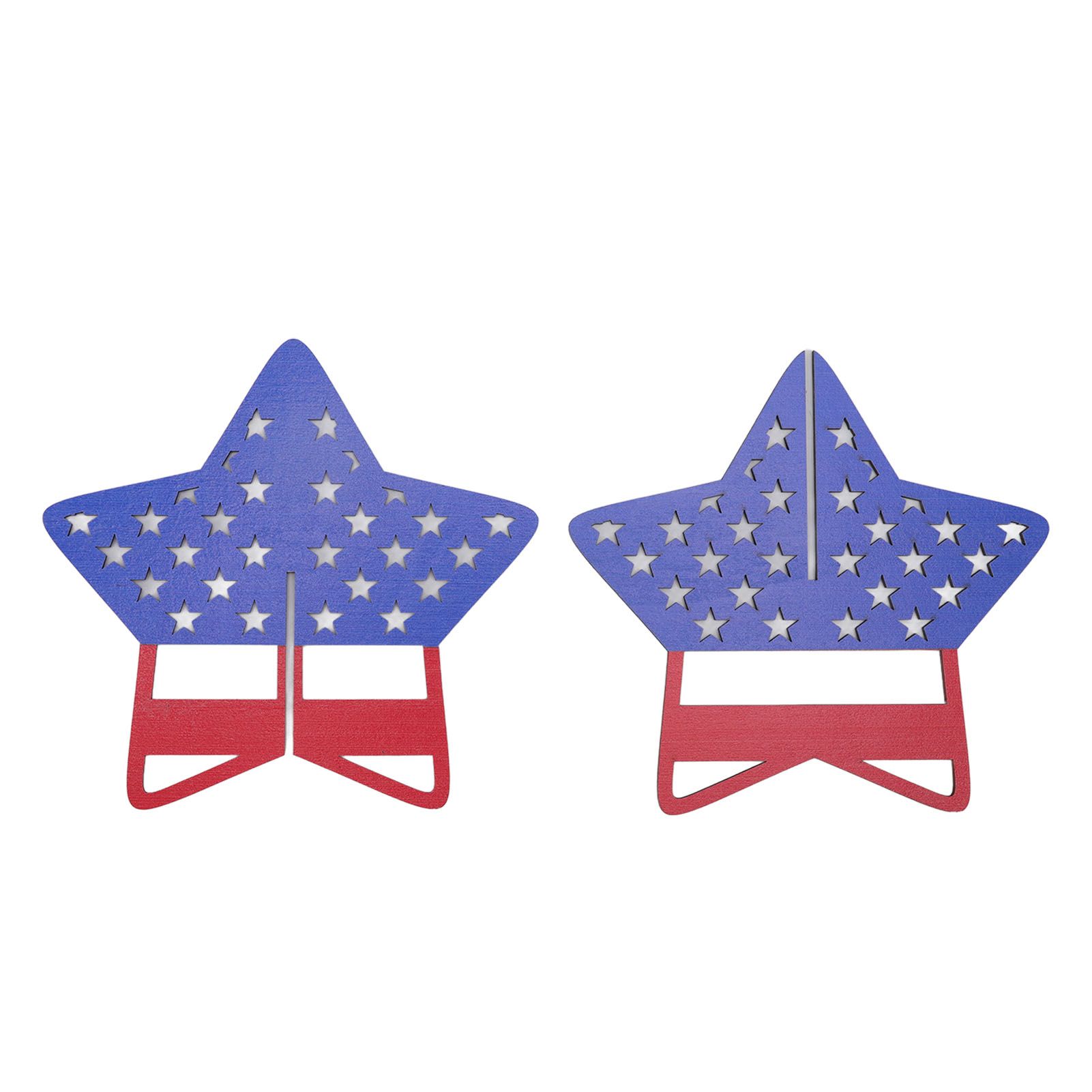 2Pcs Independence Day Wooden Star Blocks Patriotic Standing Decor 4th of July Tabletop Ornament — image 2