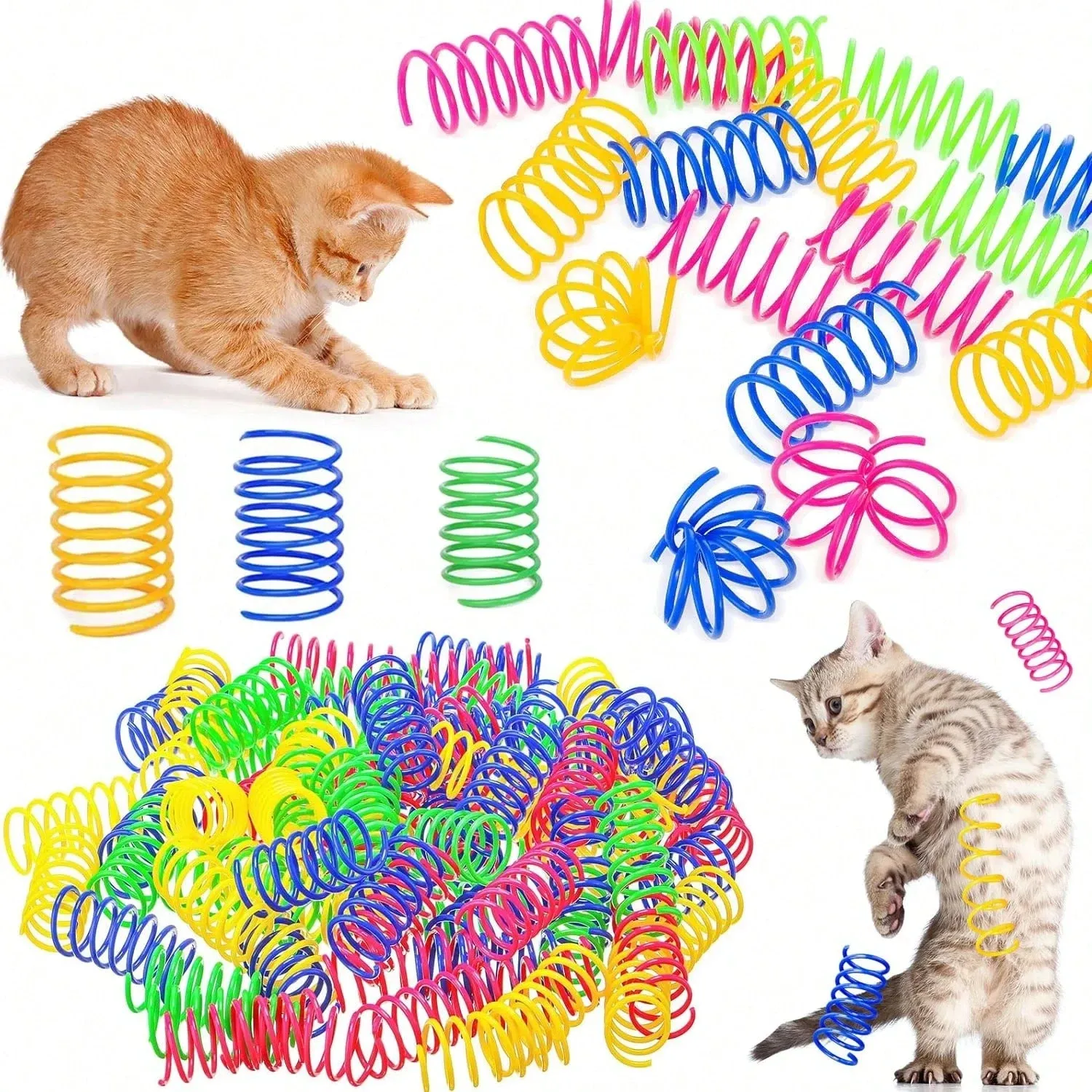 Self Playing Pet Cat Toys Plastic Colorful Spring Bouncing Cat Toy Cat Supplies includes Cat Coil Spring 20Pcs Creative Toys - Great Gift Option โ image 2