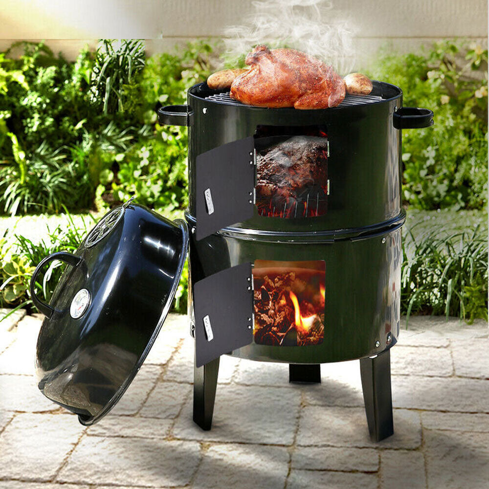 NEW 3in1 Portable Charcoal Vertical Smoker BBQ Roaster Grill Steel Water Steamer — image 3