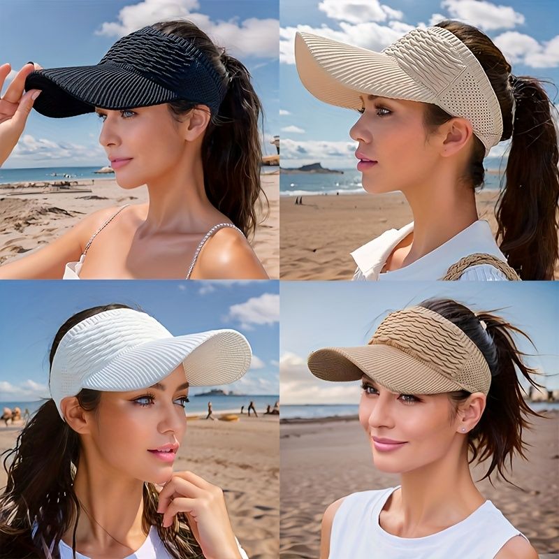 4pcs Women's Summer Sunshade Hat Set - Solid Color Polyester Fiber, Outdoor Women's Running Sunshade Hat, Available in Multiple Colors (Black, White, Khaki — image 4