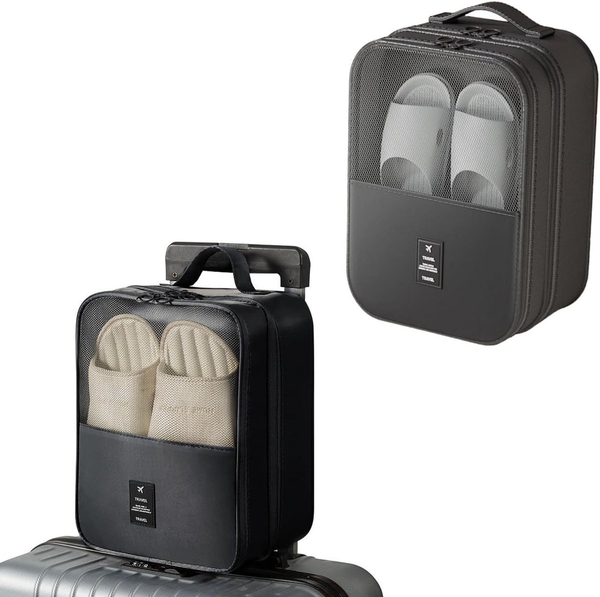 2 shoe storage bags - for travel and daily organization - suitable for 3 pairs of shoes - portable and compact shoe organizer for luggage (black)